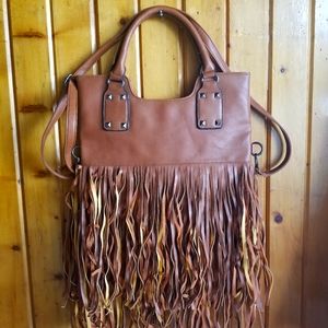 YOKI WOMENS TWO-WAY FRINGE BROWN BAG